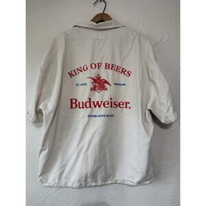 Abercrombie Budweiser Shirt XXL Cropped Button Up Beer Logo Stripe